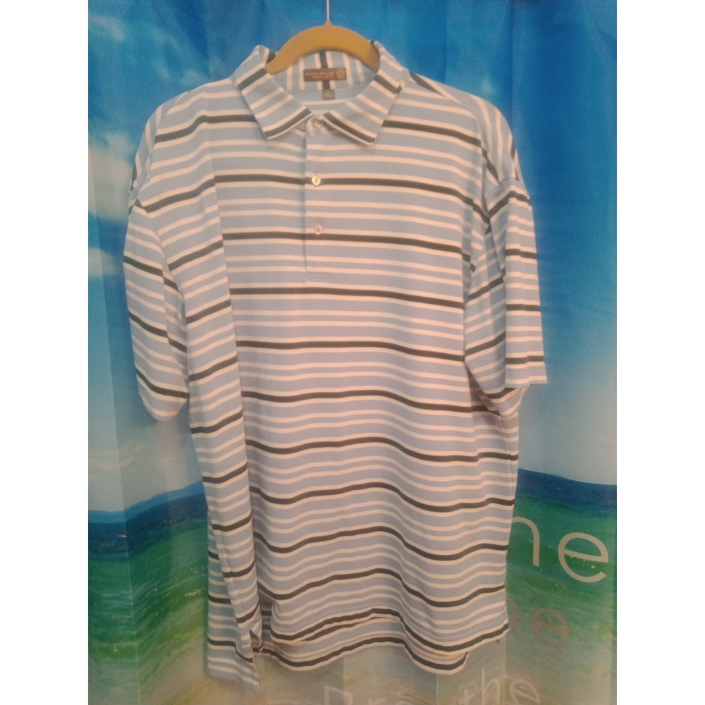 Peter Millar Summer Comfort Polo Shirt Mens Large Stripe Blue Golf B38